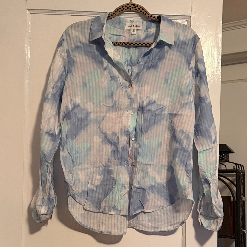Anthropologie Blue Tie-Dye Button-Up Shirt